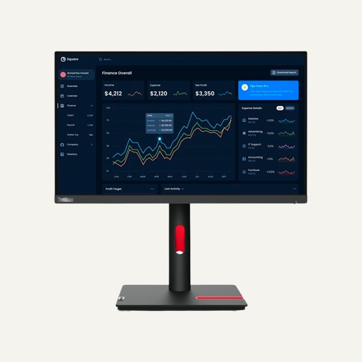 Monitor Lenovo ThinkVision T23i-30, 23" 1920x1080 WLED IPS HDMI/DP/VGA Color Raven Black