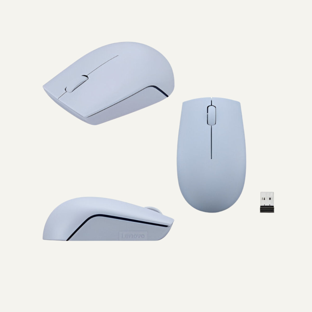 Mouse Inalámbrico Compacto Lenovo 300 USB-A - Azul hielo / Gris Artico / Gris Nube